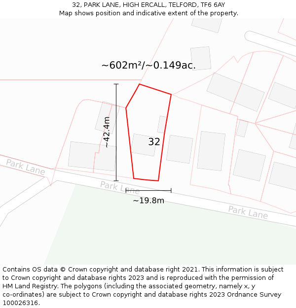 32, PARK LANE, HIGH ERCALL, TELFORD, TF6 6AY: Plot and title map