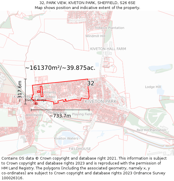 32, PARK VIEW, KIVETON PARK, SHEFFIELD, S26 6SE: Plot and title map