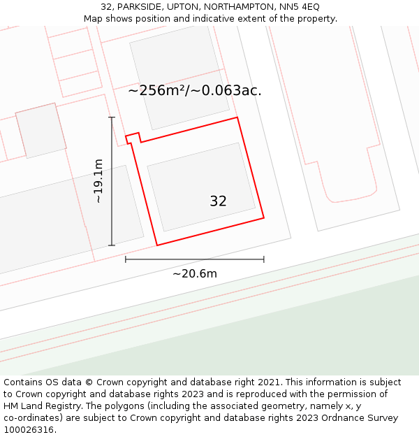 32, PARKSIDE, UPTON, NORTHAMPTON, NN5 4EQ: Plot and title map