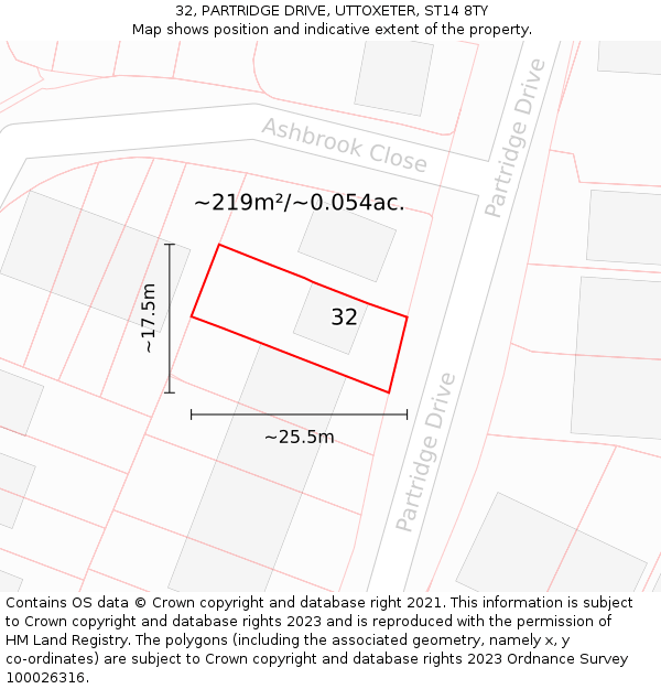 32, PARTRIDGE DRIVE, UTTOXETER, ST14 8TY: Plot and title map