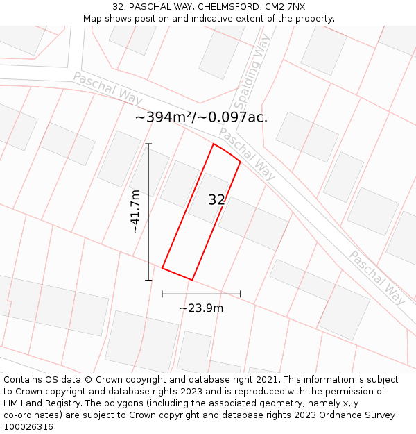 32, PASCHAL WAY, CHELMSFORD, CM2 7NX: Plot and title map