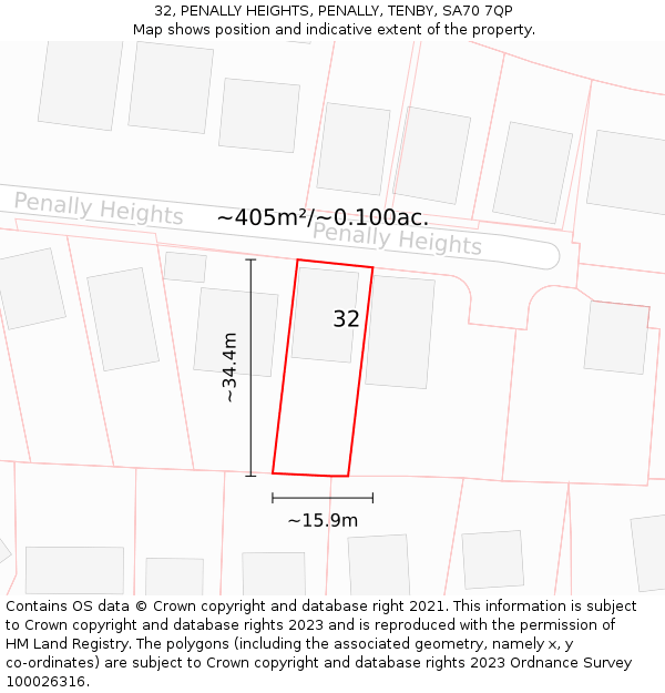 32, PENALLY HEIGHTS, PENALLY, TENBY, SA70 7QP: Plot and title map