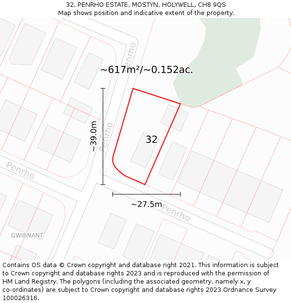 32, PENRHO ESTATE, MOSTYN, HOLYWELL, CH8 9QS: Plot and title map
