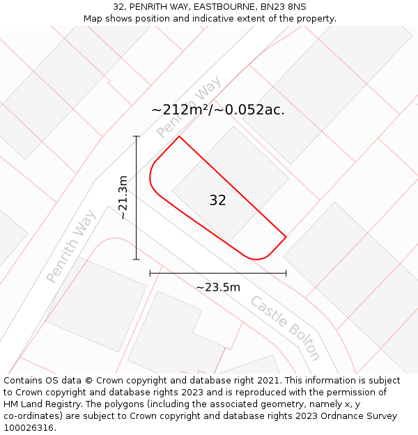 32, PENRITH WAY, EASTBOURNE, BN23 8NS: Plot and title map