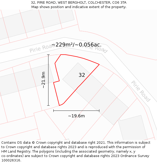 32, PIRIE ROAD, WEST BERGHOLT, COLCHESTER, CO6 3TA: Plot and title map