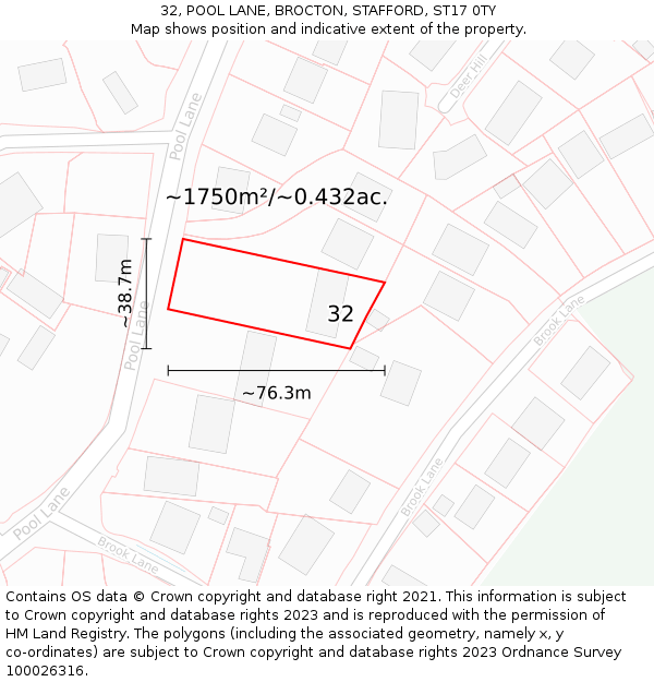 32, POOL LANE, BROCTON, STAFFORD, ST17 0TY: Plot and title map