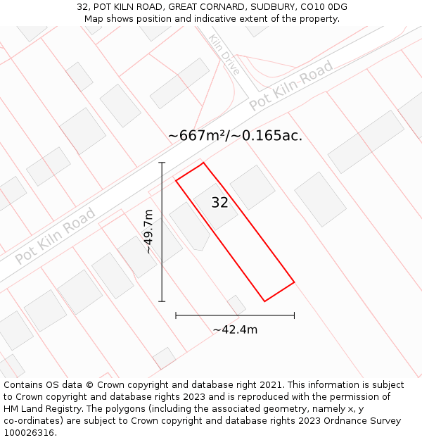 32, POT KILN ROAD, GREAT CORNARD, SUDBURY, CO10 0DG: Plot and title map