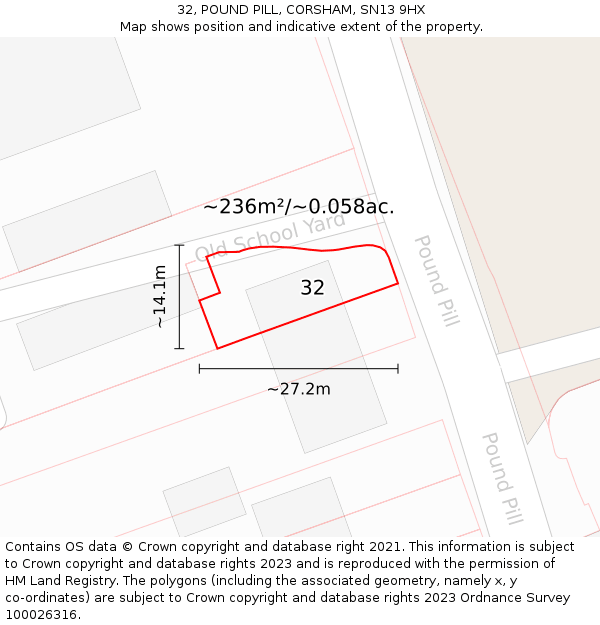 32, POUND PILL, CORSHAM, SN13 9HX: Plot and title map