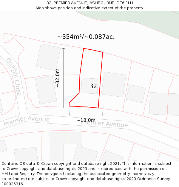 32, PREMIER AVENUE, ASHBOURNE, DE6 1LH: Plot and title map