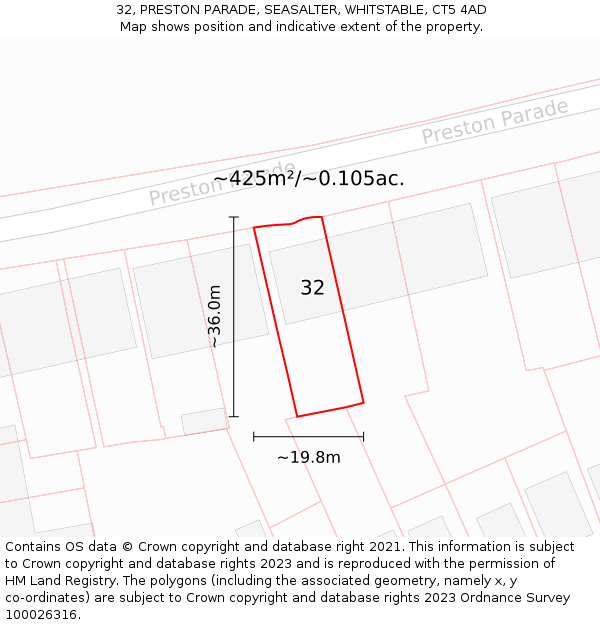 32, PRESTON PARADE, SEASALTER, WHITSTABLE, CT5 4AD: Plot and title map