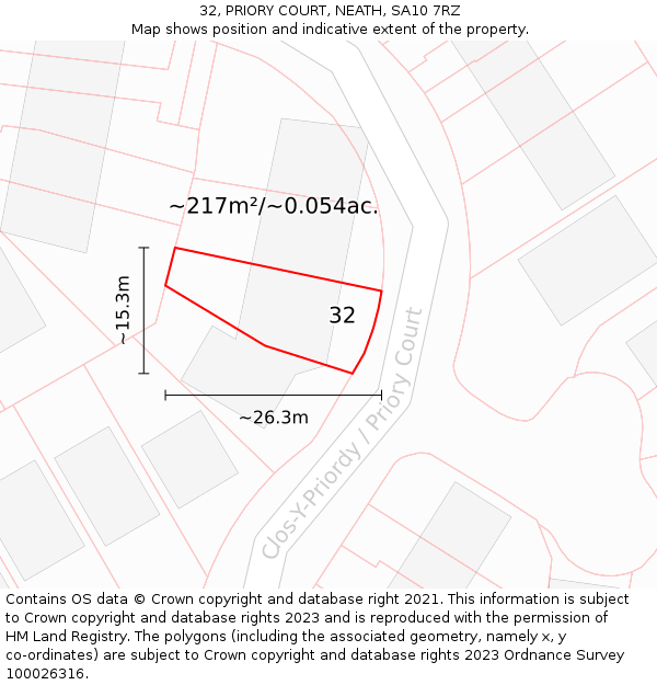 32, PRIORY COURT, NEATH, SA10 7RZ: Plot and title map