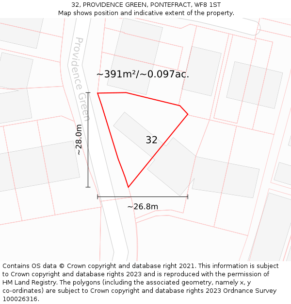 32, PROVIDENCE GREEN, PONTEFRACT, WF8 1ST: Plot and title map