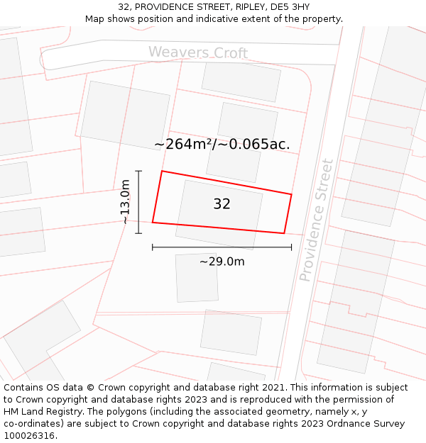 32, PROVIDENCE STREET, RIPLEY, DE5 3HY: Plot and title map