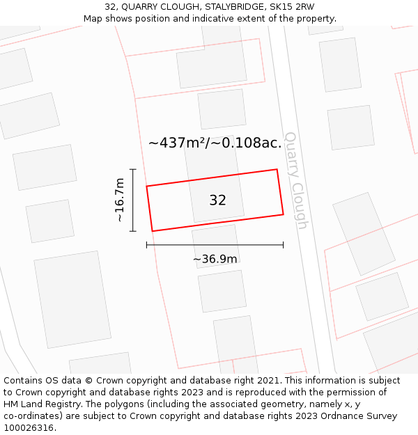 32, QUARRY CLOUGH, STALYBRIDGE, SK15 2RW: Plot and title map