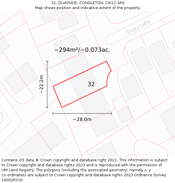 32, QUAYSIDE, CONGLETON, CW12 3AS: Plot and title map