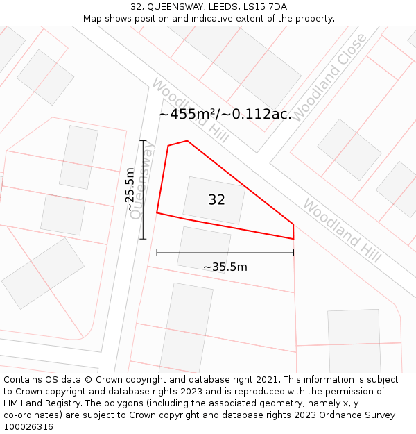 32, QUEENSWAY, LEEDS, LS15 7DA: Plot and title map
