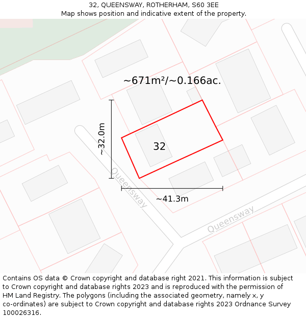 32, QUEENSWAY, ROTHERHAM, S60 3EE: Plot and title map