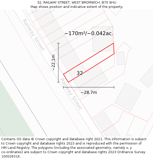 32, RAILWAY STREET, WEST BROMWICH, B70 9HU: Plot and title map