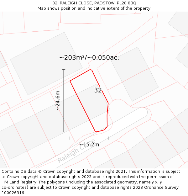 32, RALEIGH CLOSE, PADSTOW, PL28 8BQ: Plot and title map