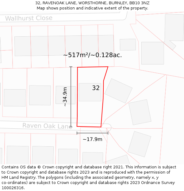 32, RAVENOAK LANE, WORSTHORNE, BURNLEY, BB10 3NZ: Plot and title map