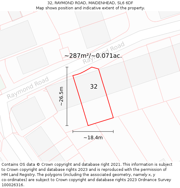 32, RAYMOND ROAD, MAIDENHEAD, SL6 6DF: Plot and title map