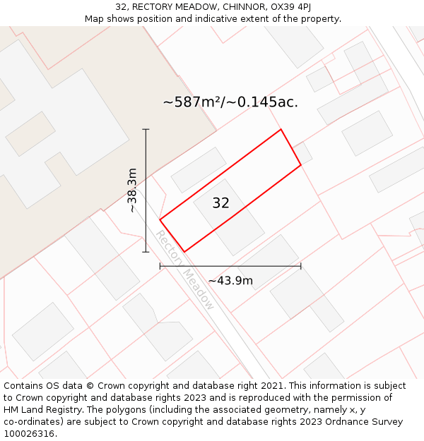 32, RECTORY MEADOW, CHINNOR, OX39 4PJ: Plot and title map