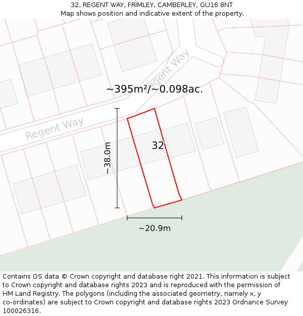 32, REGENT WAY, FRIMLEY, CAMBERLEY, GU16 8NT: Plot and title map