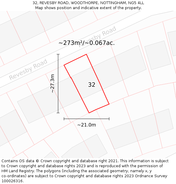 32, REVESBY ROAD, WOODTHORPE, NOTTINGHAM, NG5 4LL: Plot and title map
