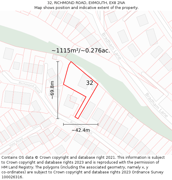 32, RICHMOND ROAD, EXMOUTH, EX8 2NA: Plot and title map