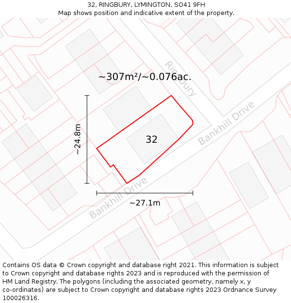 32, RINGBURY, LYMINGTON, SO41 9FH: Plot and title map