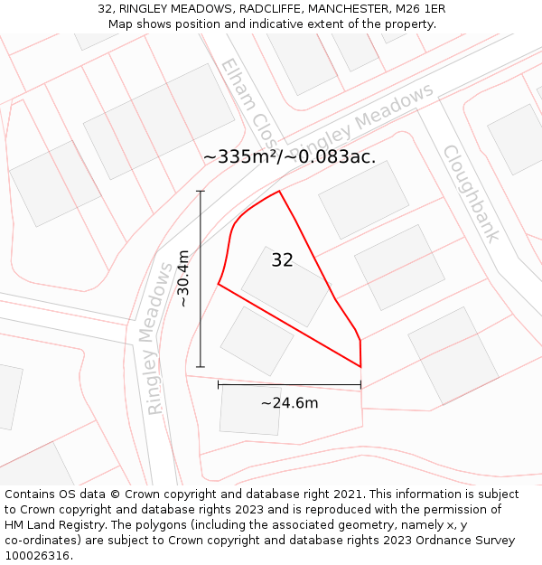 32, RINGLEY MEADOWS, RADCLIFFE, MANCHESTER, M26 1ER: Plot and title map