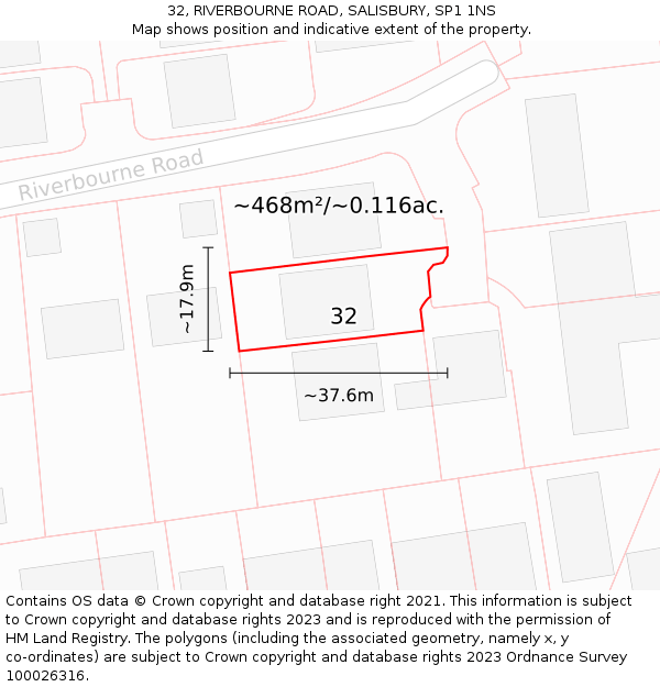 32, RIVERBOURNE ROAD, SALISBURY, SP1 1NS: Plot and title map