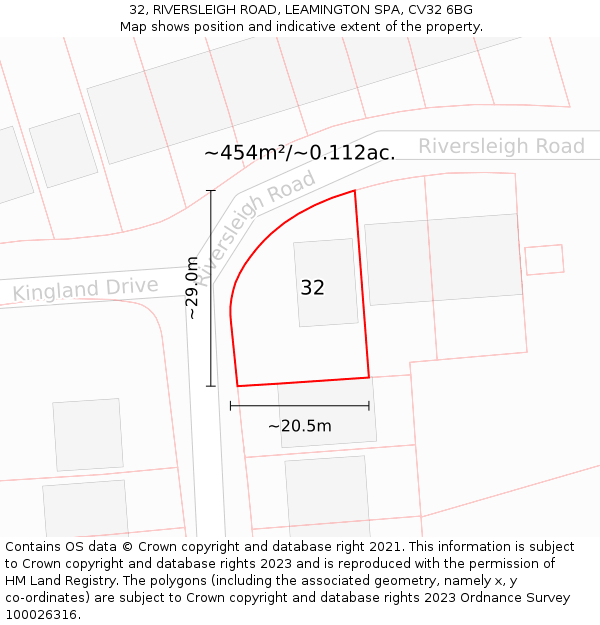 32, RIVERSLEIGH ROAD, LEAMINGTON SPA, CV32 6BG: Plot and title map