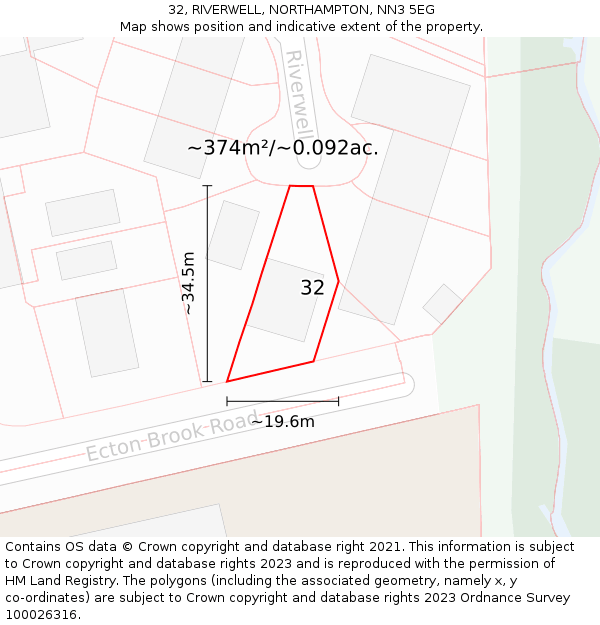 32, RIVERWELL, NORTHAMPTON, NN3 5EG: Plot and title map