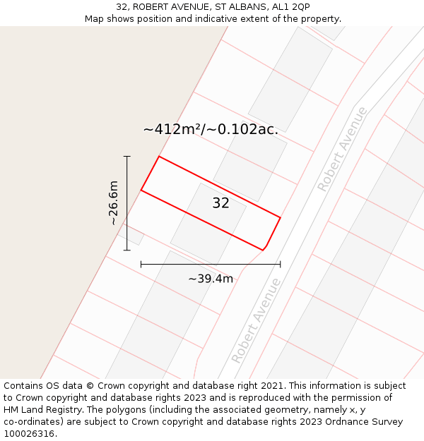 32, ROBERT AVENUE, ST ALBANS, AL1 2QP: Plot and title map
