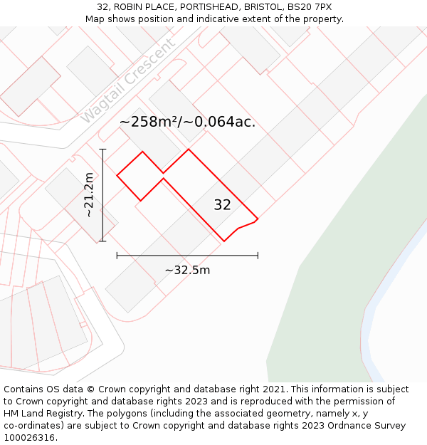 32, ROBIN PLACE, PORTISHEAD, BRISTOL, BS20 7PX: Plot and title map