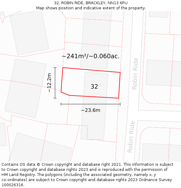 32, ROBIN RIDE, BRACKLEY, NN13 6PU: Plot and title map