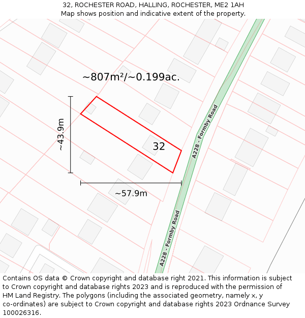 32, ROCHESTER ROAD, HALLING, ROCHESTER, ME2 1AH: Plot and title map