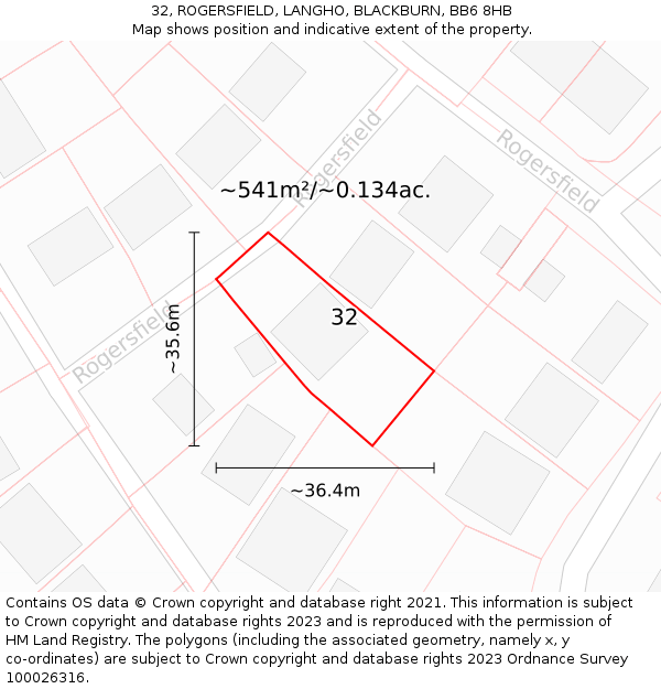 32, ROGERSFIELD, LANGHO, BLACKBURN, BB6 8HB: Plot and title map