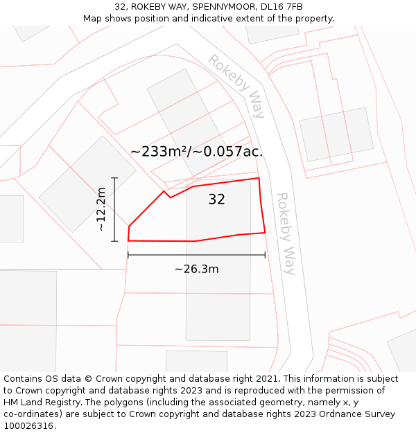 32, ROKEBY WAY, SPENNYMOOR, DL16 7FB: Plot and title map