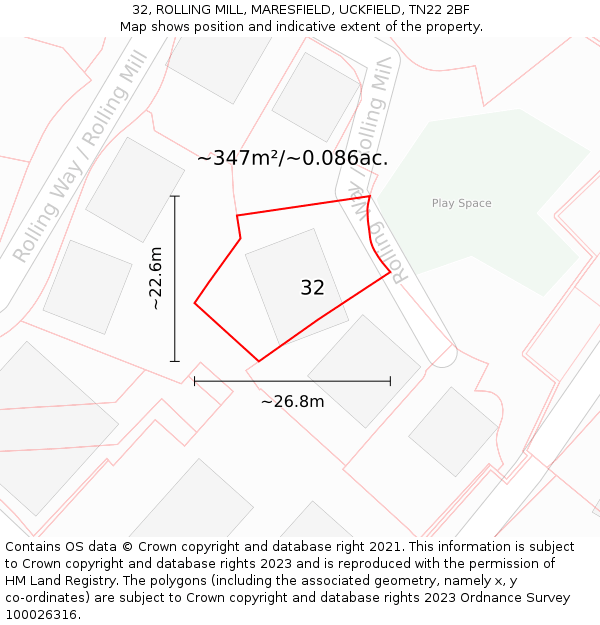 32, ROLLING MILL, MARESFIELD, UCKFIELD, TN22 2BF: Plot and title map