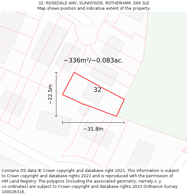 32, ROSEDALE WAY, SUNNYSIDE, ROTHERHAM, S66 3LE: Plot and title map