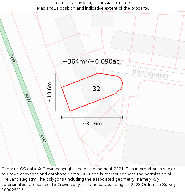 32, ROUNDHAVEN, DURHAM, DH1 3TX: Plot and title map