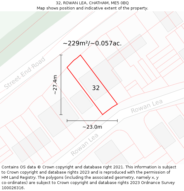 32, ROWAN LEA, CHATHAM, ME5 0BQ: Plot and title map