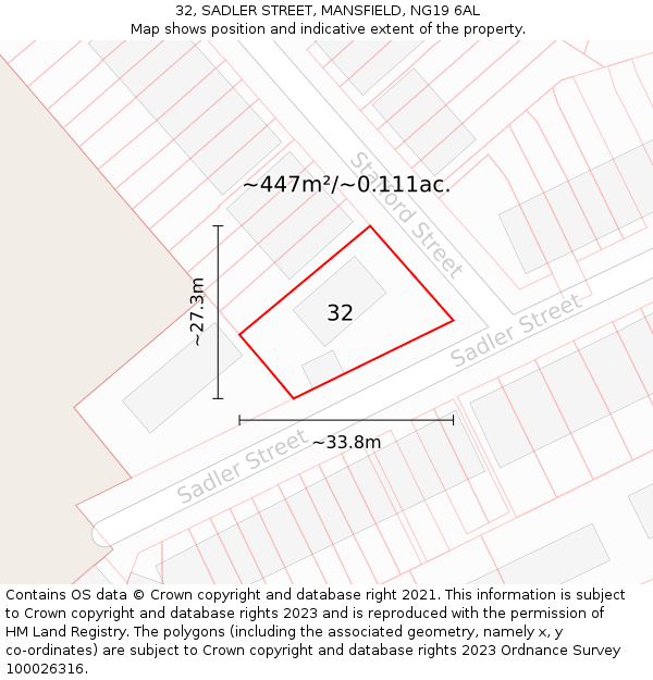 32, SADLER STREET, MANSFIELD, NG19 6AL: Plot and title map