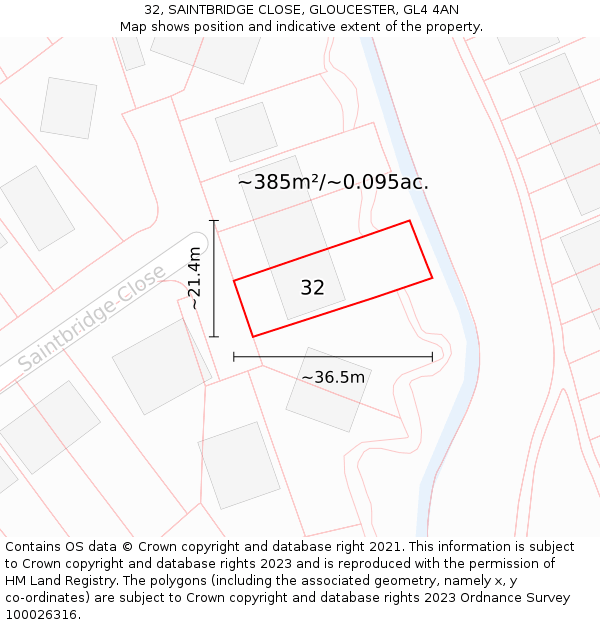 32, SAINTBRIDGE CLOSE, GLOUCESTER, GL4 4AN: Plot and title map