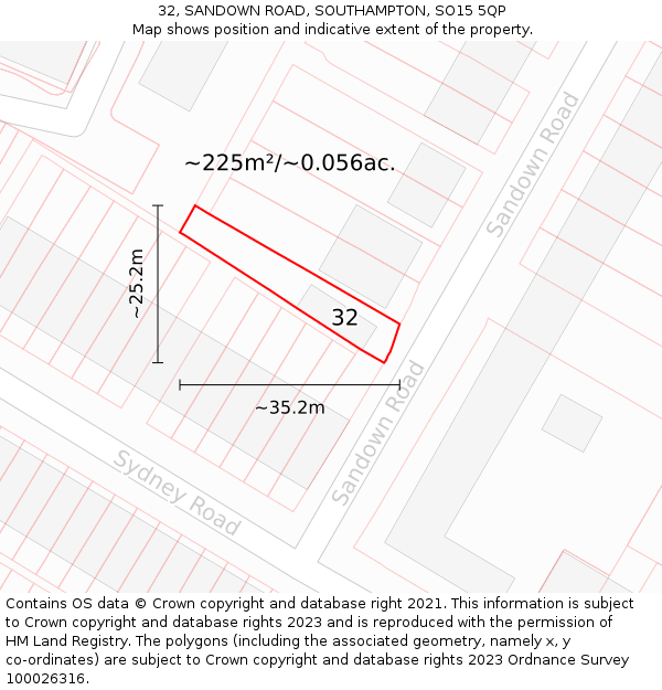 32, SANDOWN ROAD, SOUTHAMPTON, SO15 5QP: Plot and title map