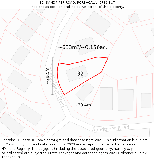 32, SANDPIPER ROAD, PORTHCAWL, CF36 3UT: Plot and title map