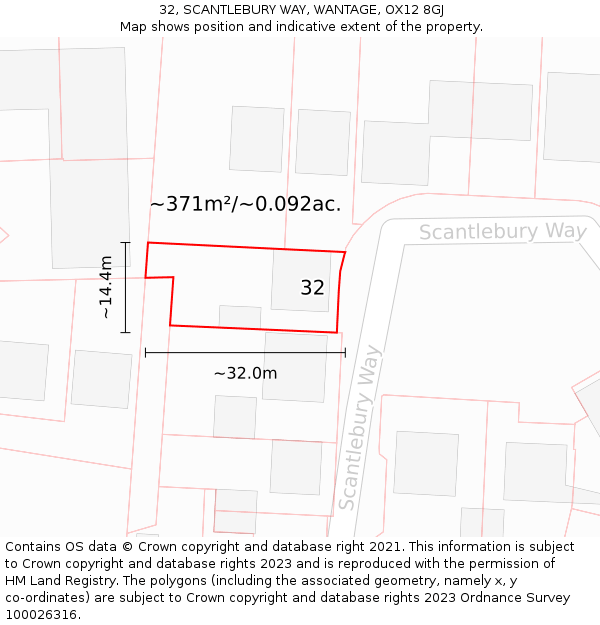 32, SCANTLEBURY WAY, WANTAGE, OX12 8GJ: Plot and title map