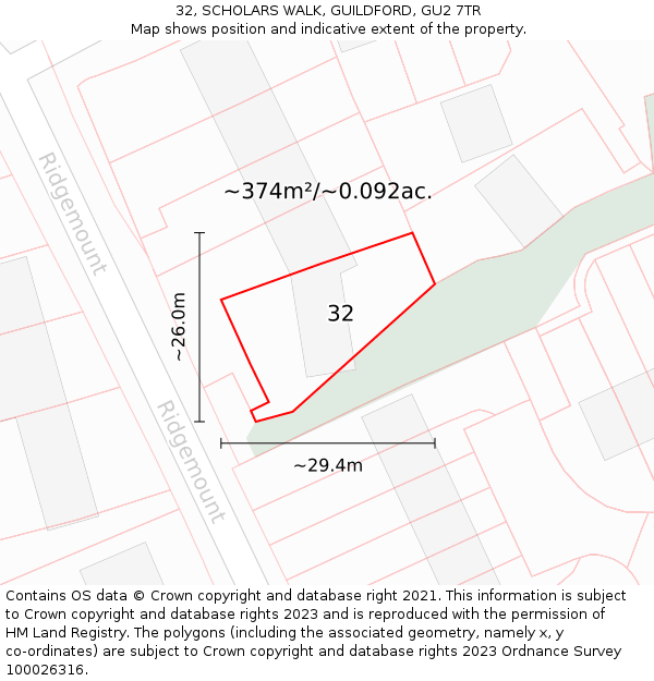 32, SCHOLARS WALK, GUILDFORD, GU2 7TR: Plot and title map